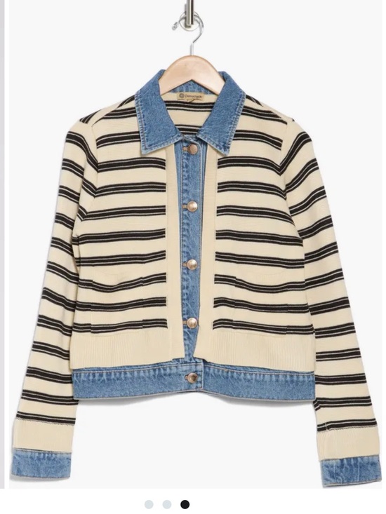 Democracy Jackets & Blazers - Democracy Striped Mixed Media Sweater Jacket with Denim Trim Small